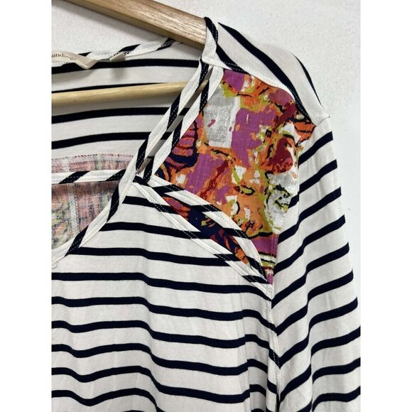 Soft Surroundings Women Striped Front Floral linen blend beachy Back Top Size XL - Picture 4 of 9